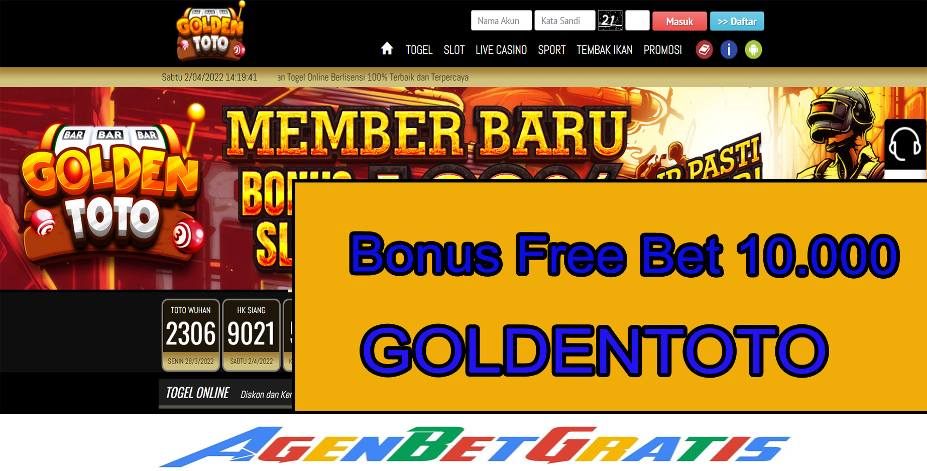 GOLDENTOTO - Bonus FreeBet 10.000