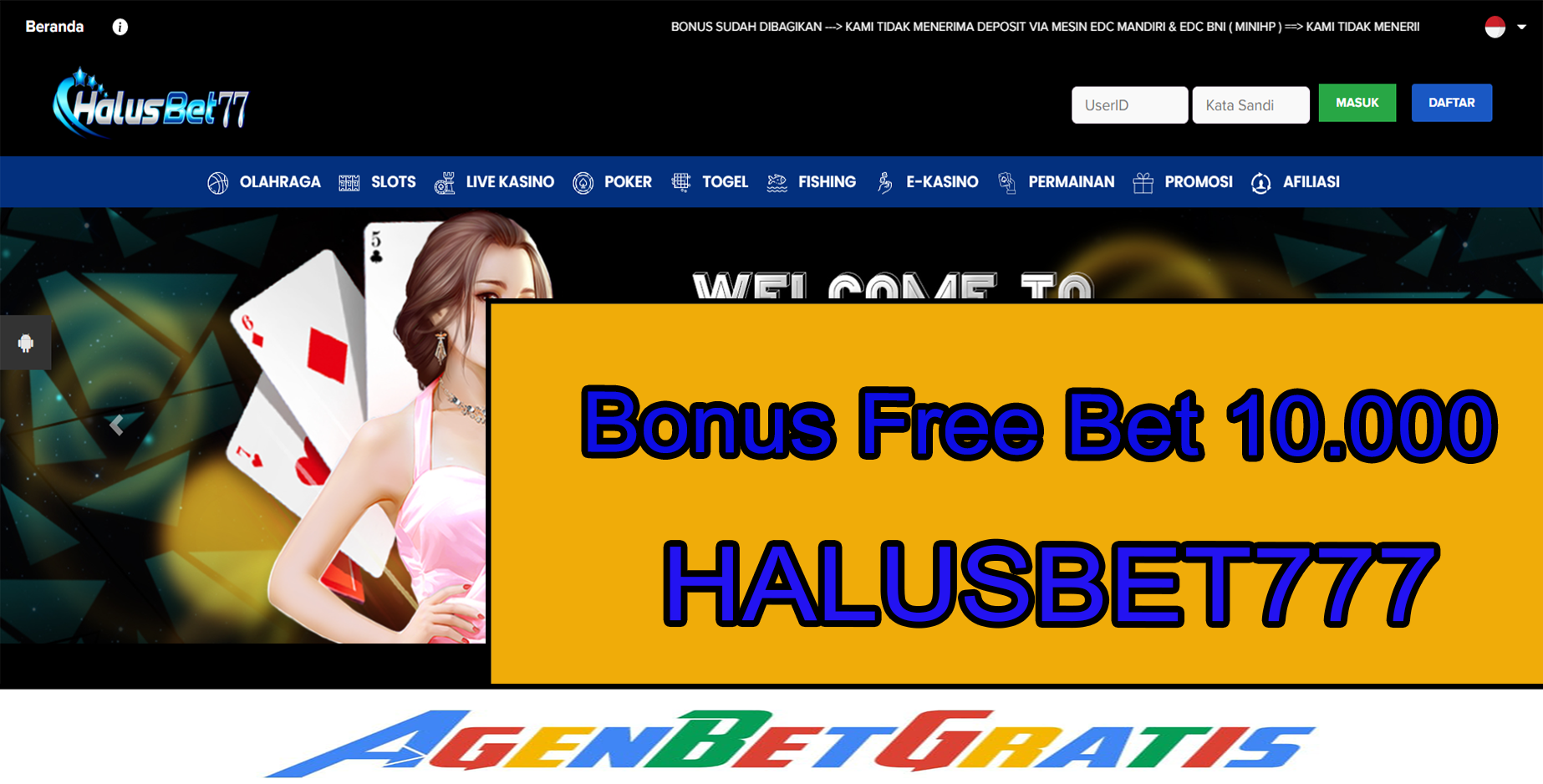 HALUSBET77 - Bonus FreeBet 10.000