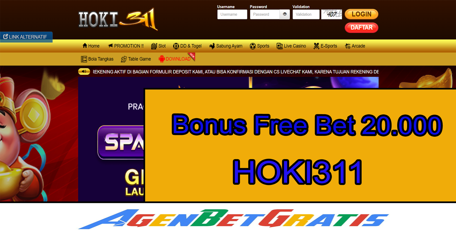 HOKI311 - Bonus FreeBet 20.000