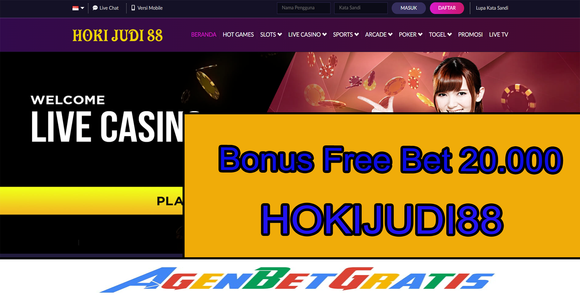 HOKIJUDI88 - Bonus FreeBet 20.000