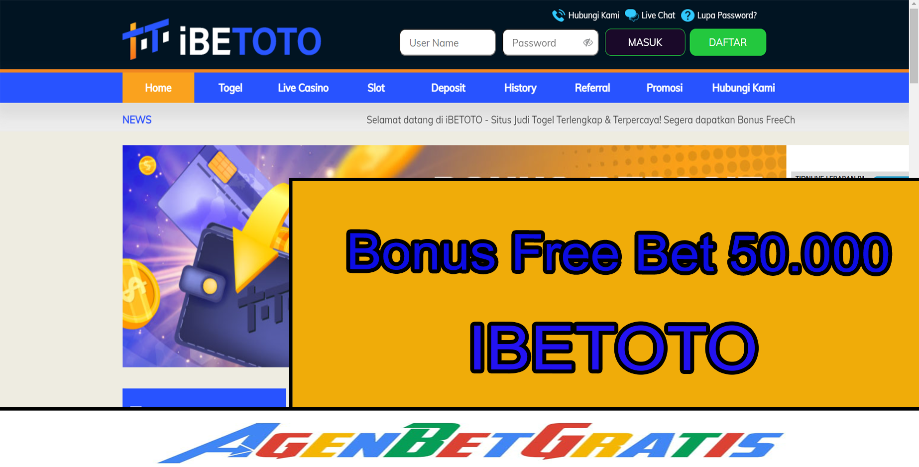 IBETOTO - Bonus FreeBet 50.000
