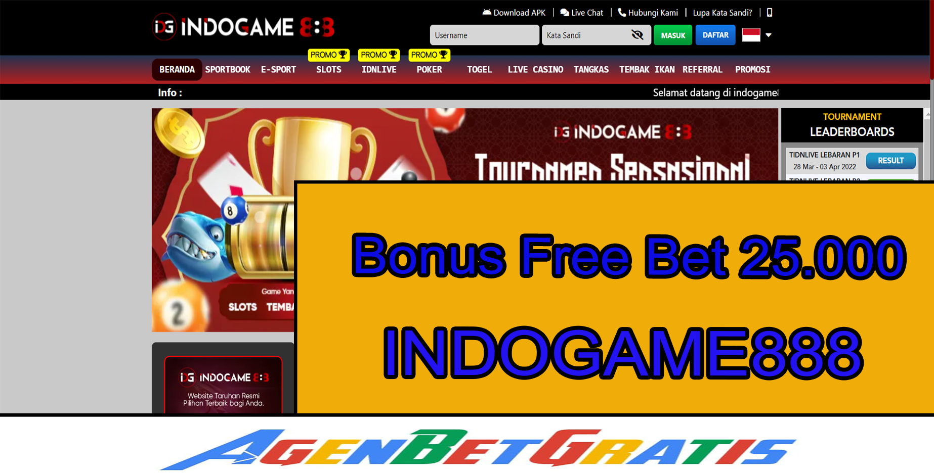 INDOGAME888 - Bonus FreeBet 25.000