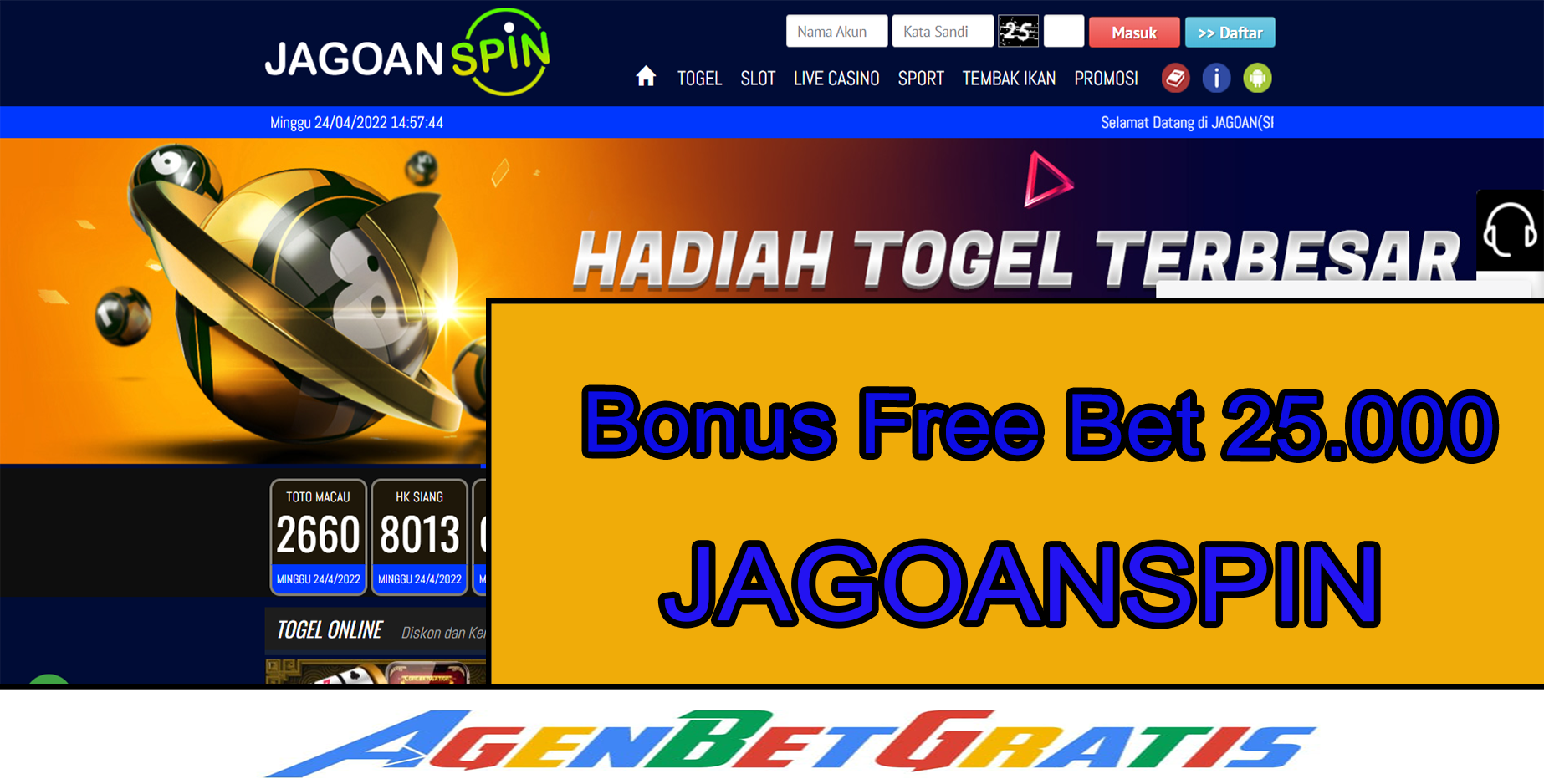 JAGOANSPIN - Bonus FreeBet 25.000