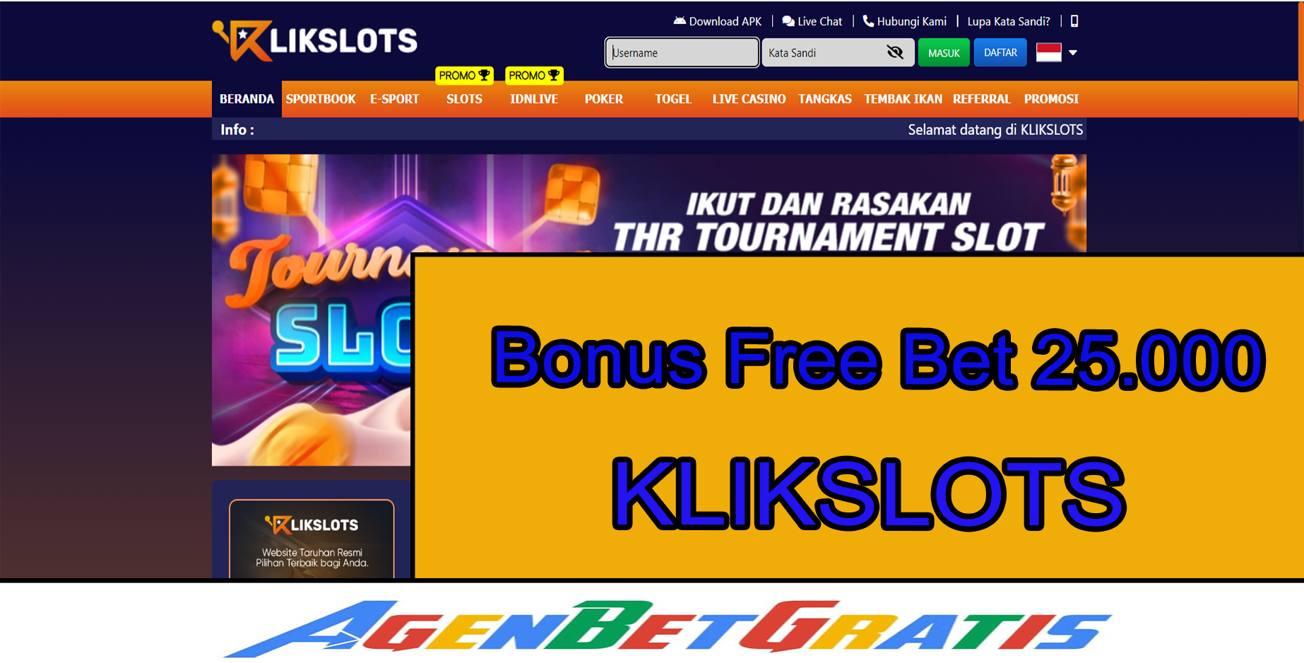 KLIKSLOT - Bonus FreeBet 25.000