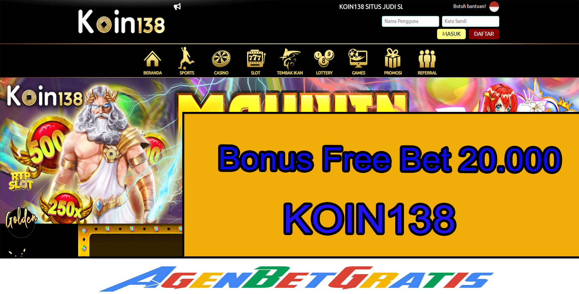 KOIN138 - Bonus FreeBet 20.000
