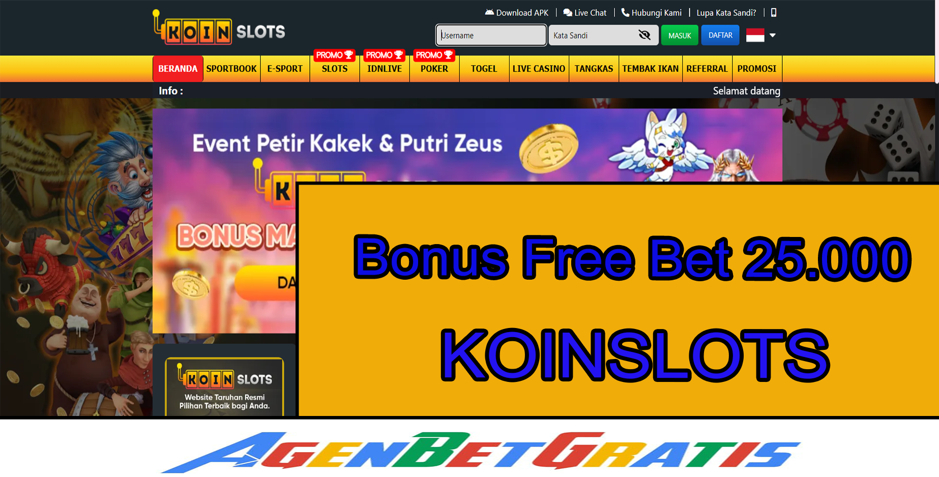 KOINSLOTS - Bonus FreeBet 25.000