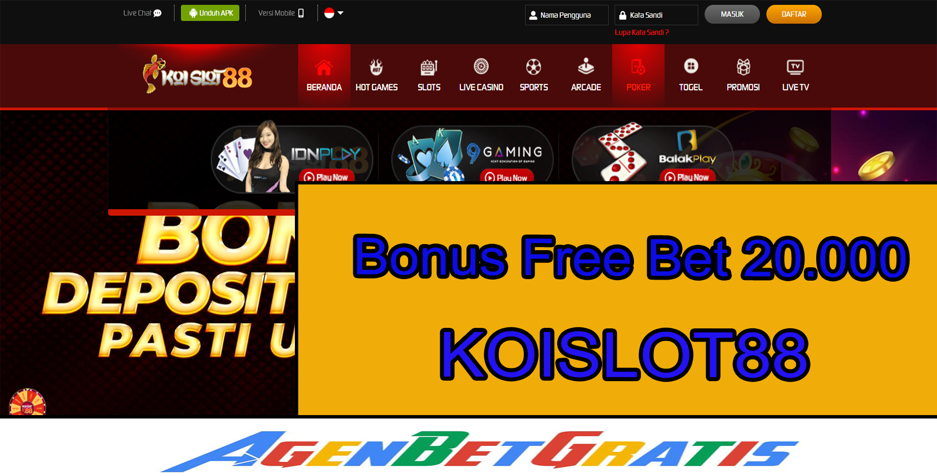 KOISLOT88 - Bonus FreeBet 20.000