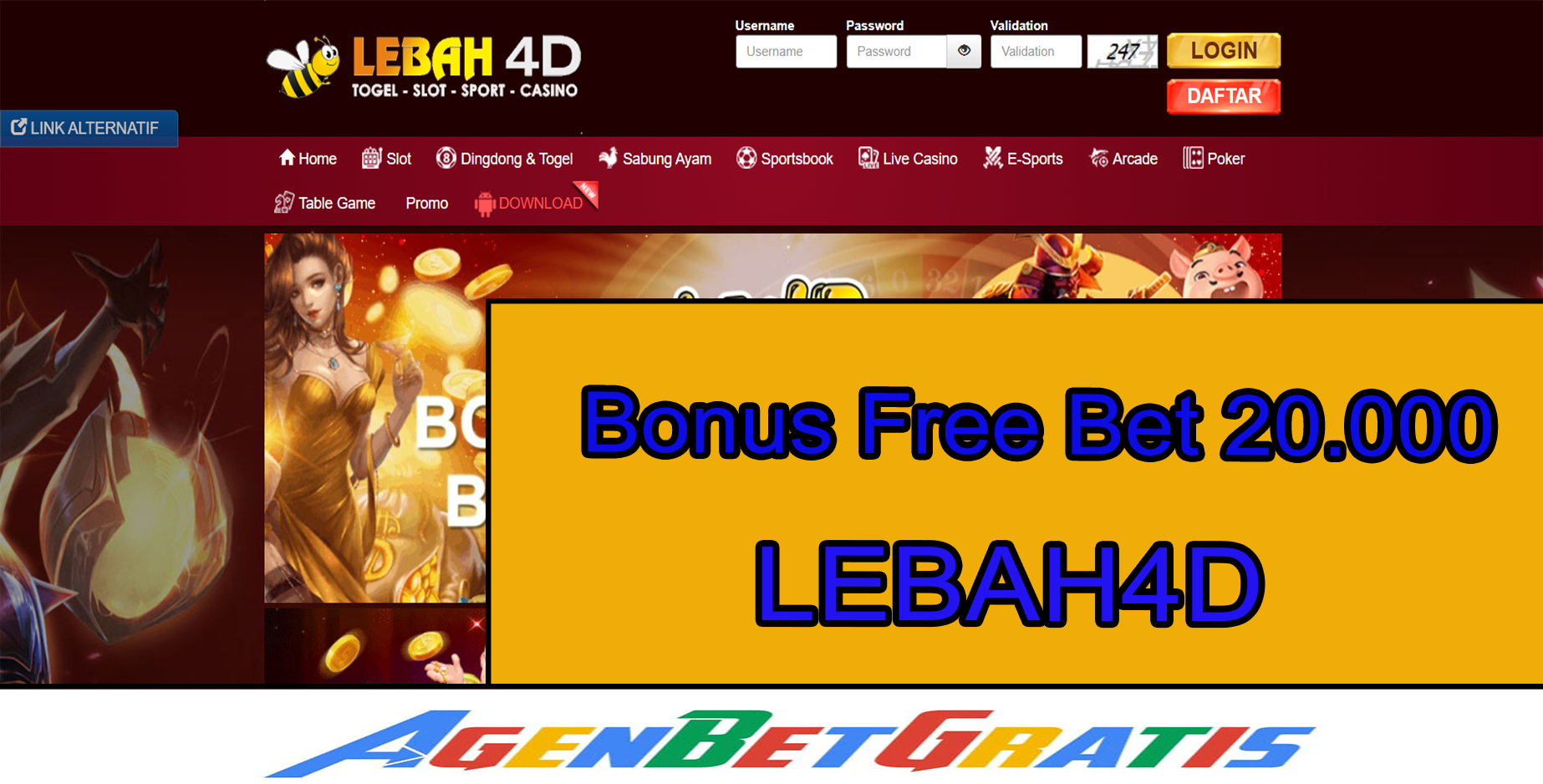 LEBAH4D - Bonus FreeBet 20.000