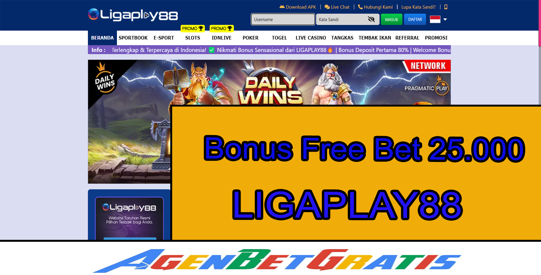 LIGAPLAY88 - Bonus FreeBet 25.000