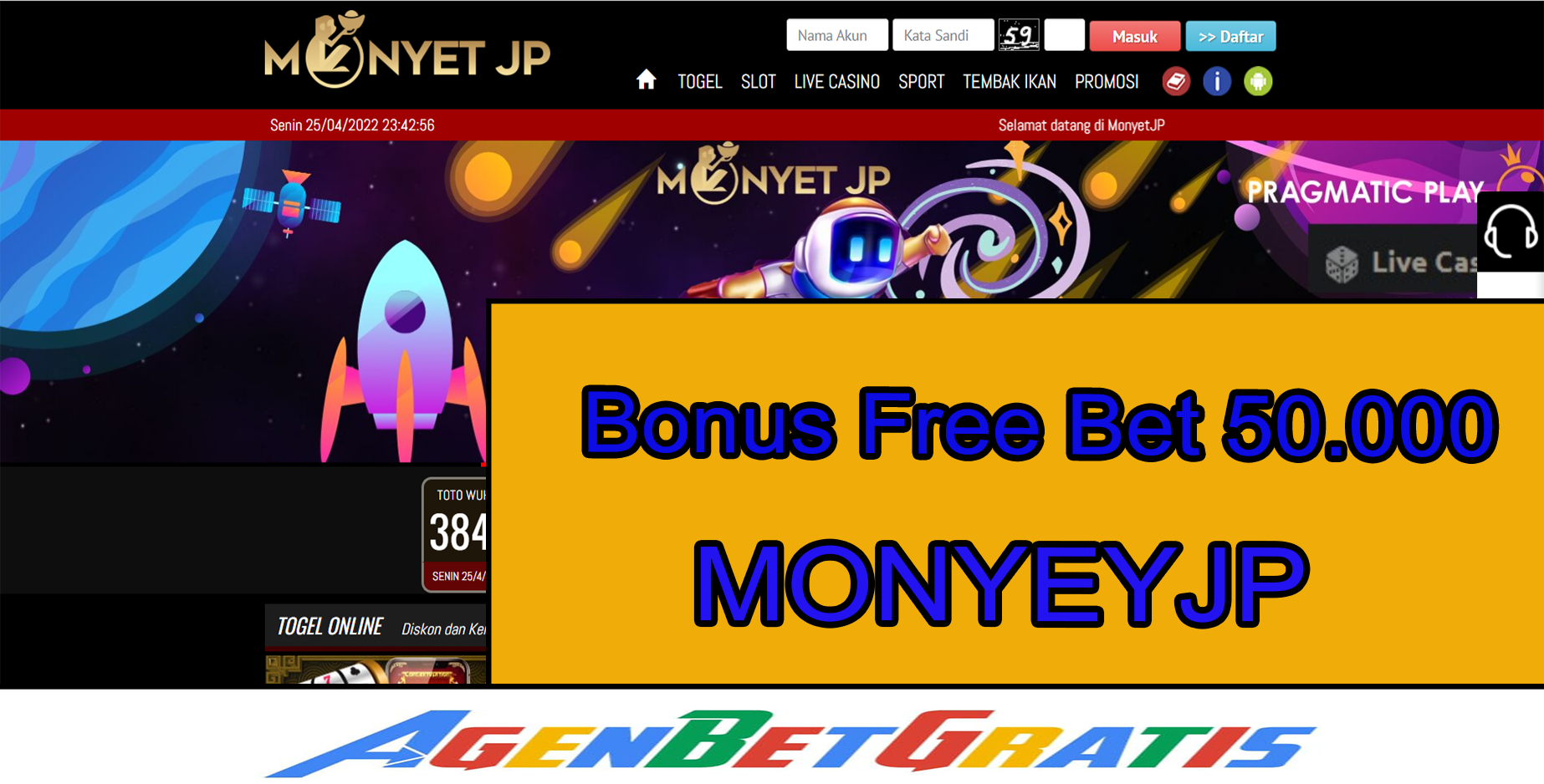 MONYETJP - Bonus FreeBet 50.000