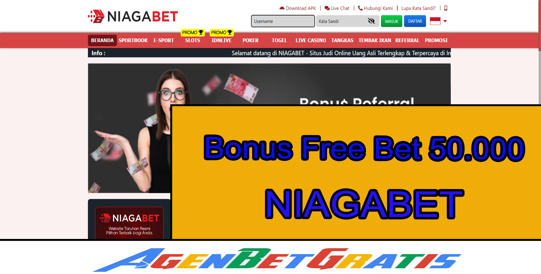 NIAGABET - Bonus FreeBet 50.000