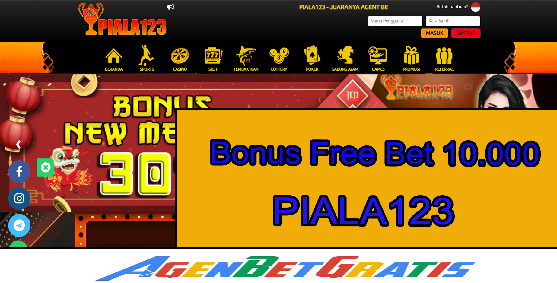 PIALA123 - Bonus FreeBet 10.000