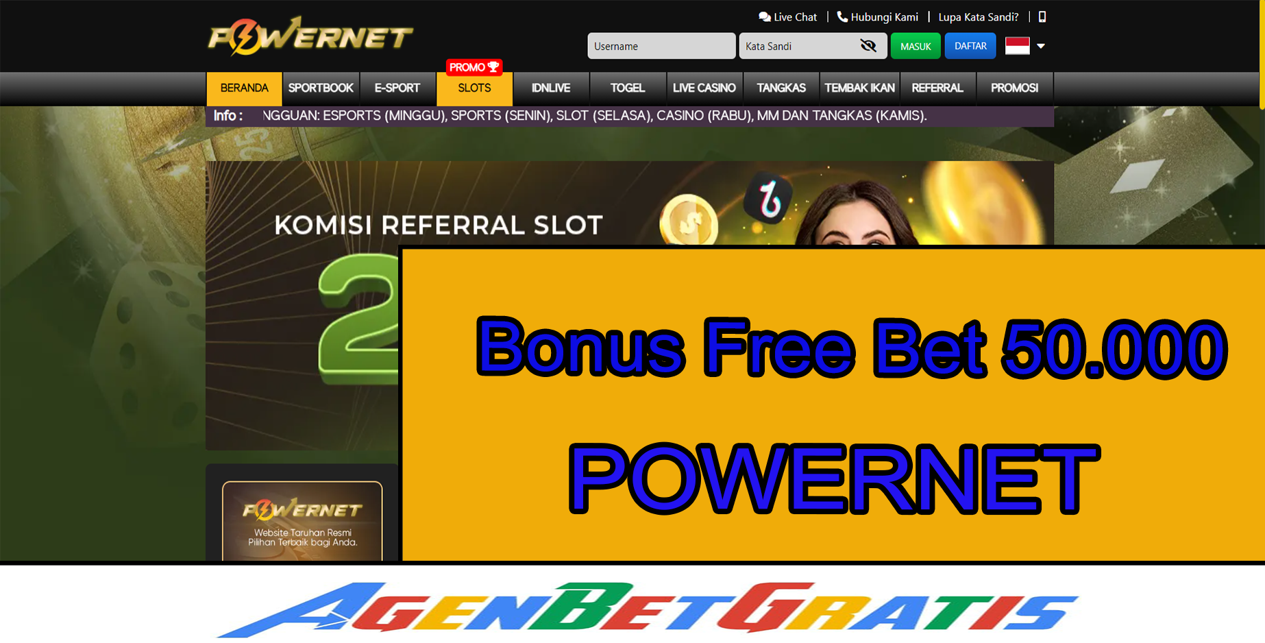 POWERNET - Bonus FreeBet 50.000