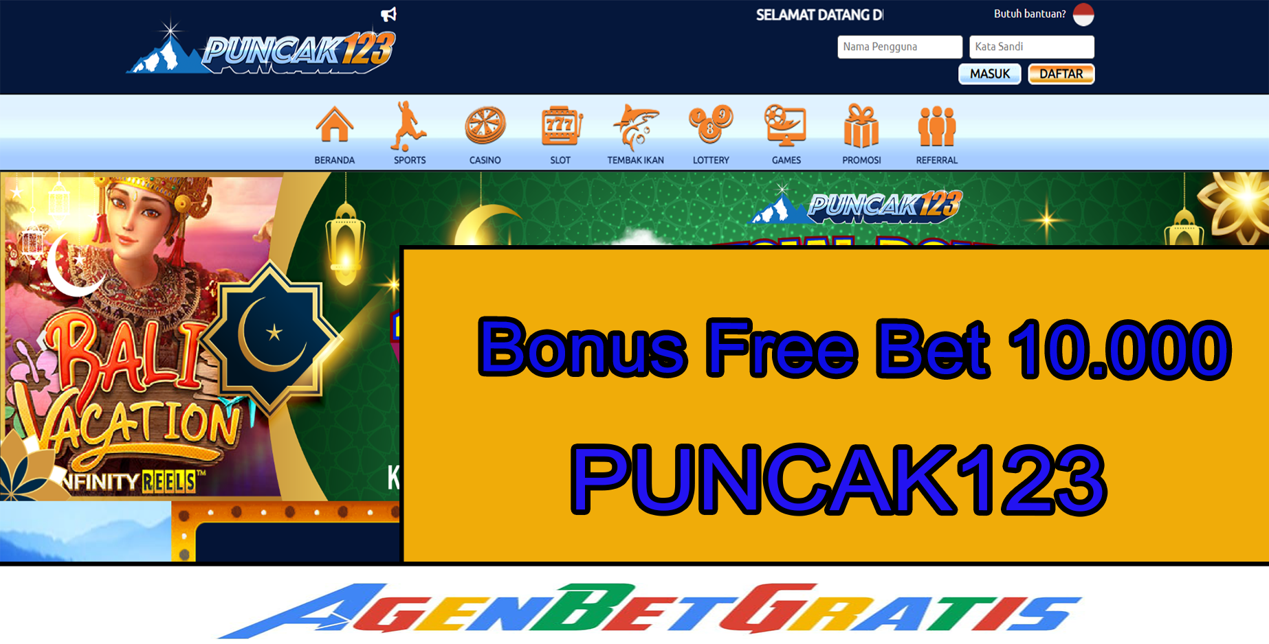 PUNCAK123 - Bonus FreeBet 10.000