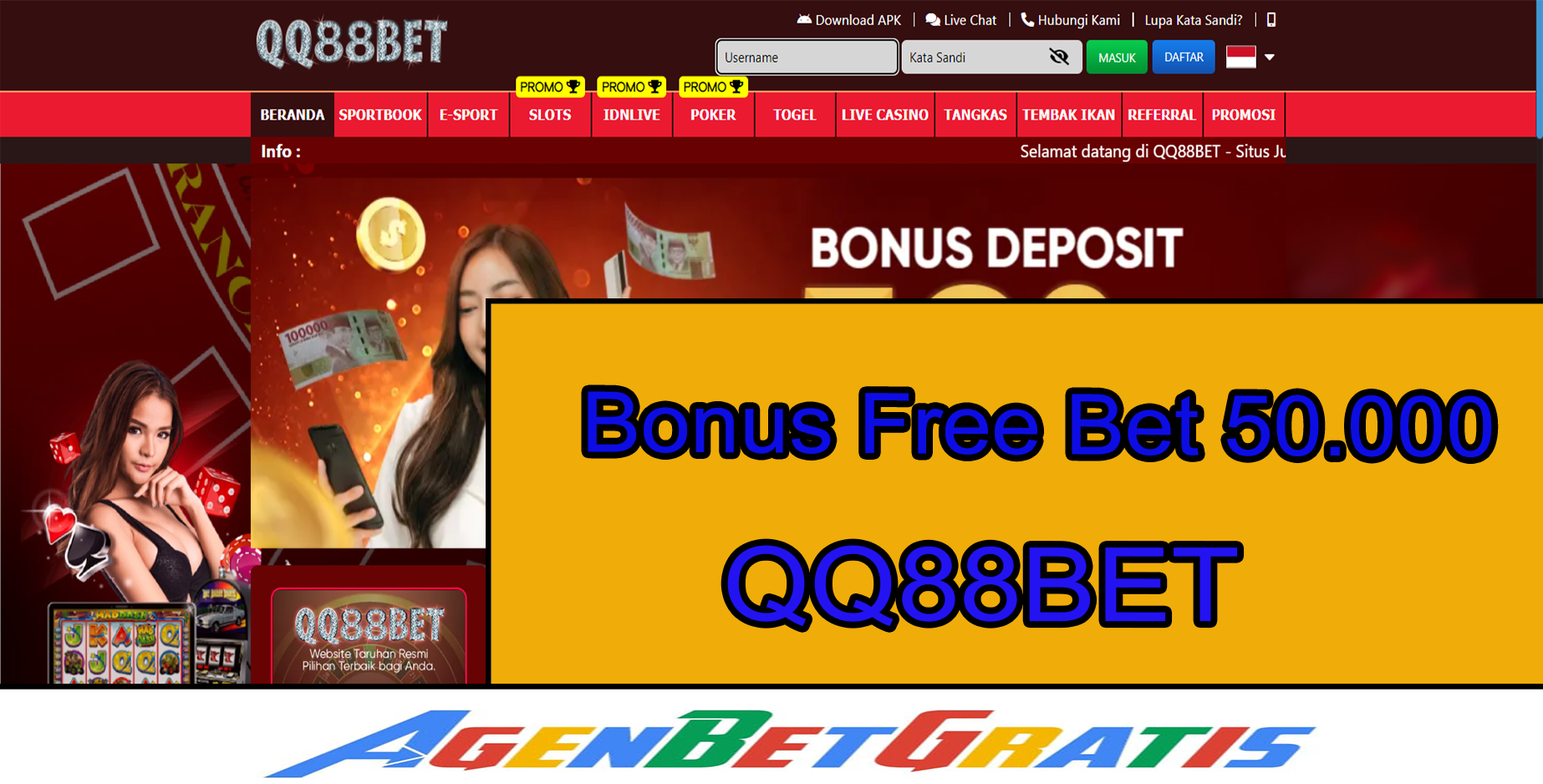 QQ88BET  - Bonus FreeBet 50.000