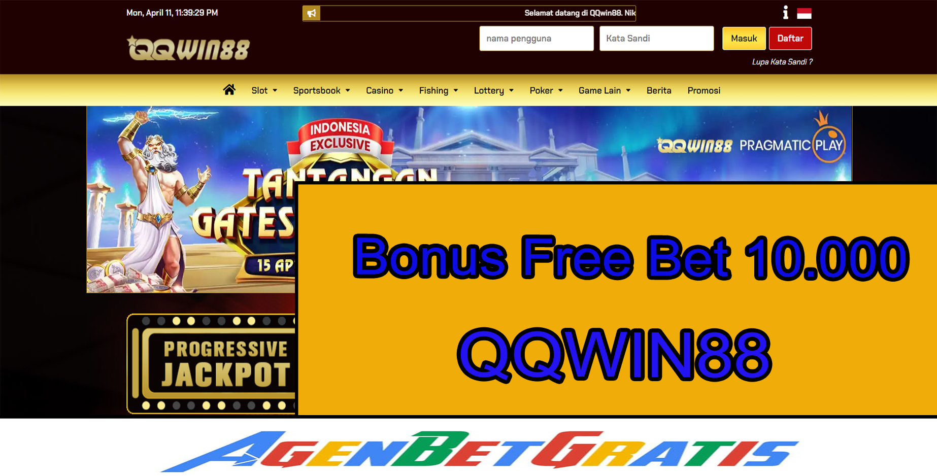 QQWIN88 - Bonus FreeBet 10.000