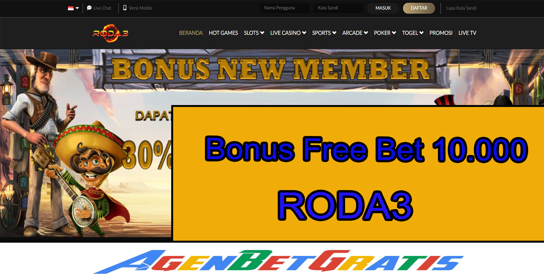 RODA3 - Bonus FreeBet 10.000