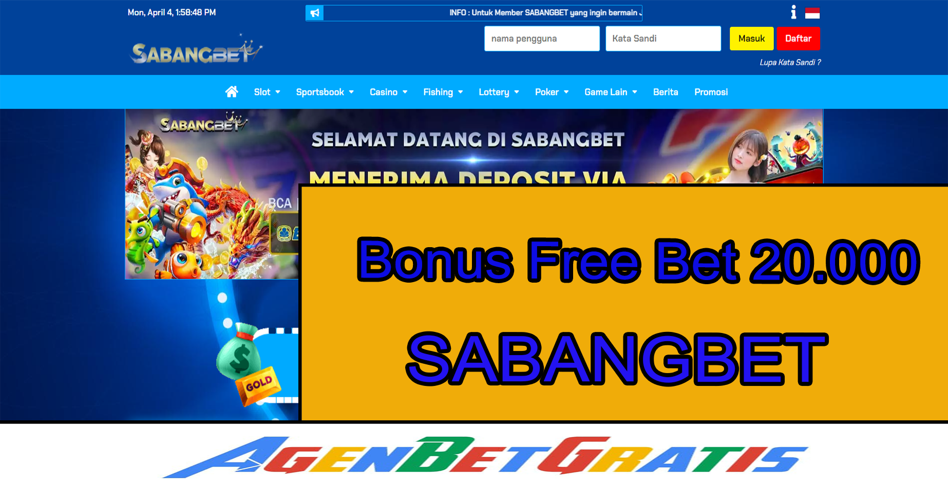 SABANGBET - Bonus FreeBet 20.000