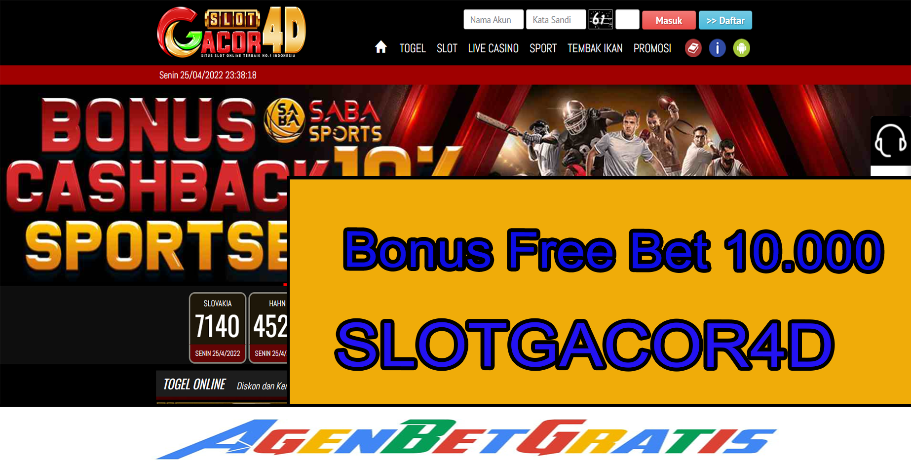 SLOTGACOR4D - Bonus FreeBet 10.000