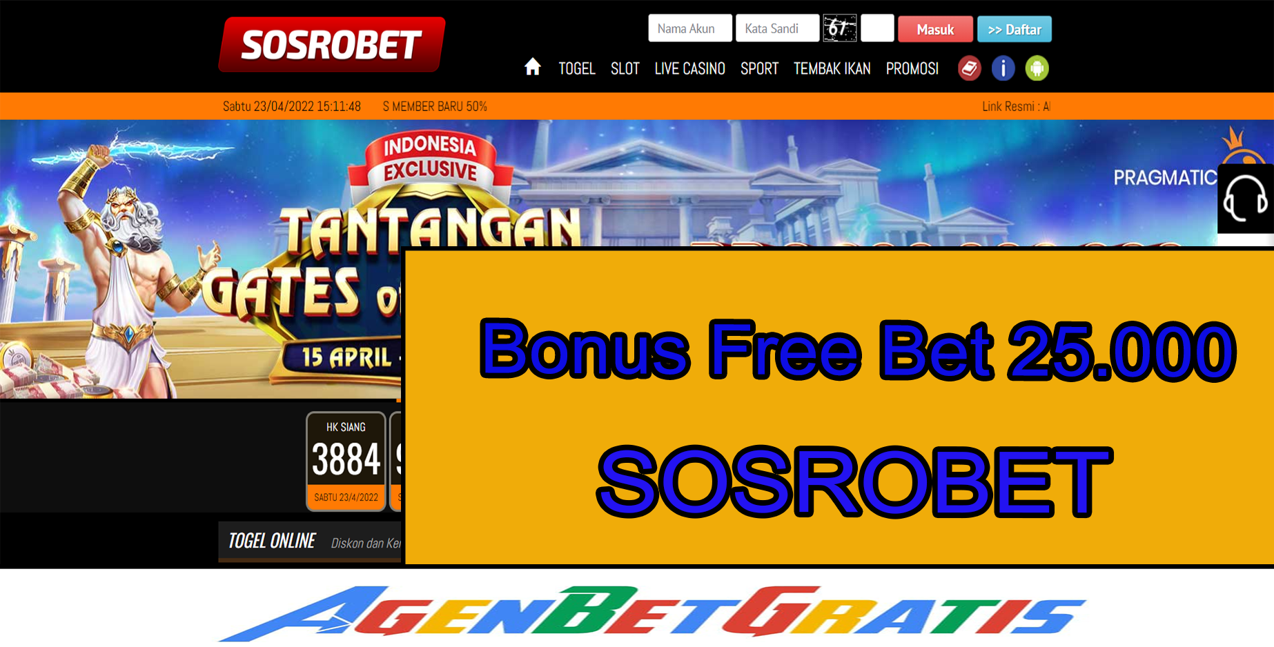 SOSROBET - Bonus FreeBet 25.000