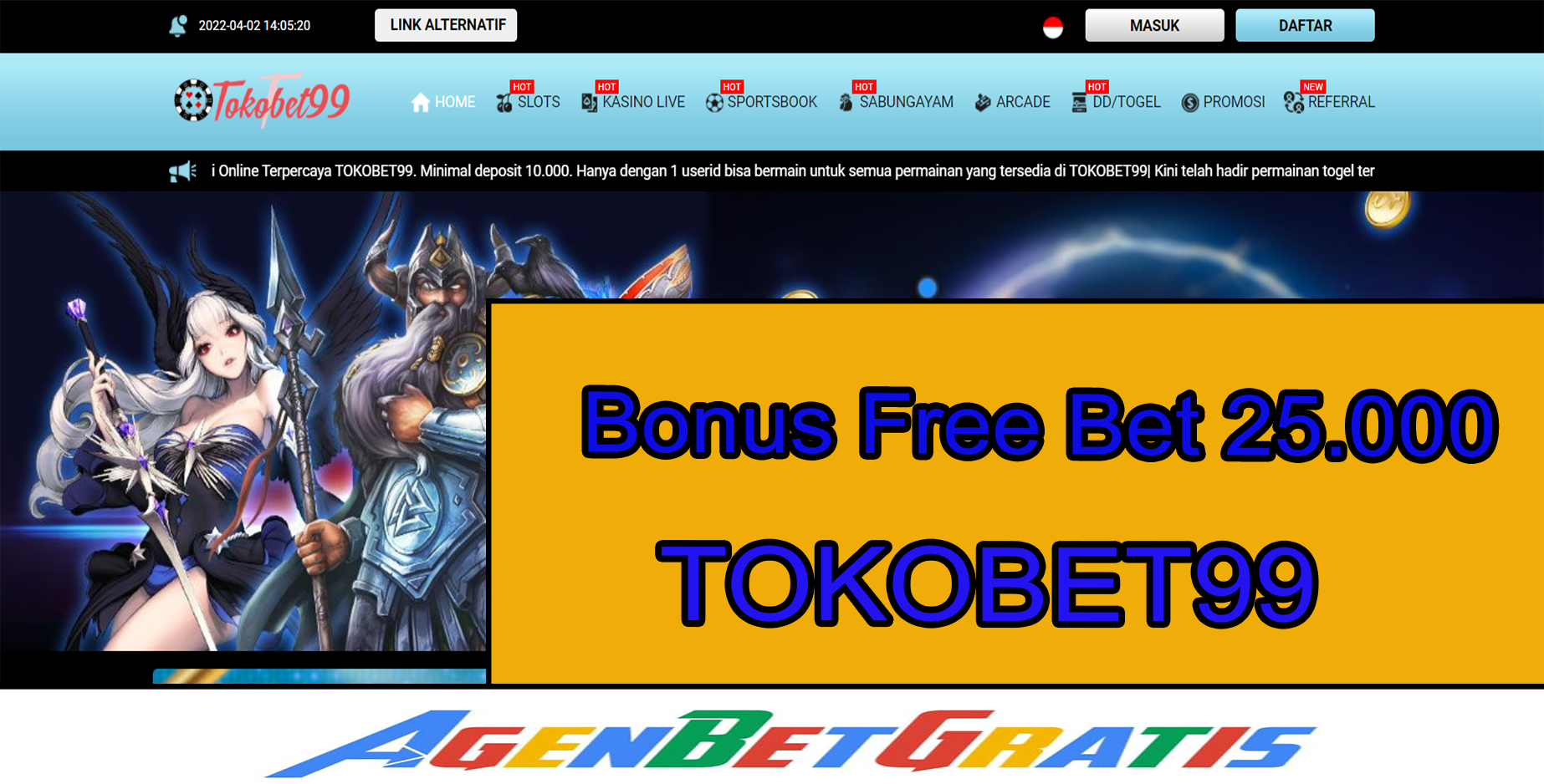 TOKOBET99 - Bonus FreeBet 25.000