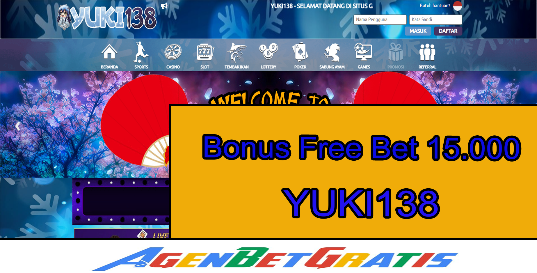 YUKI138 - Bonus FreeBet 15.000