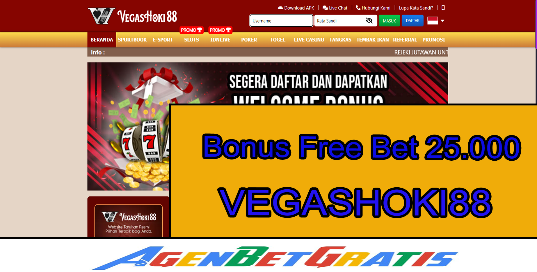 VEGASHOKI88 - Bonus FreeBet 25.000