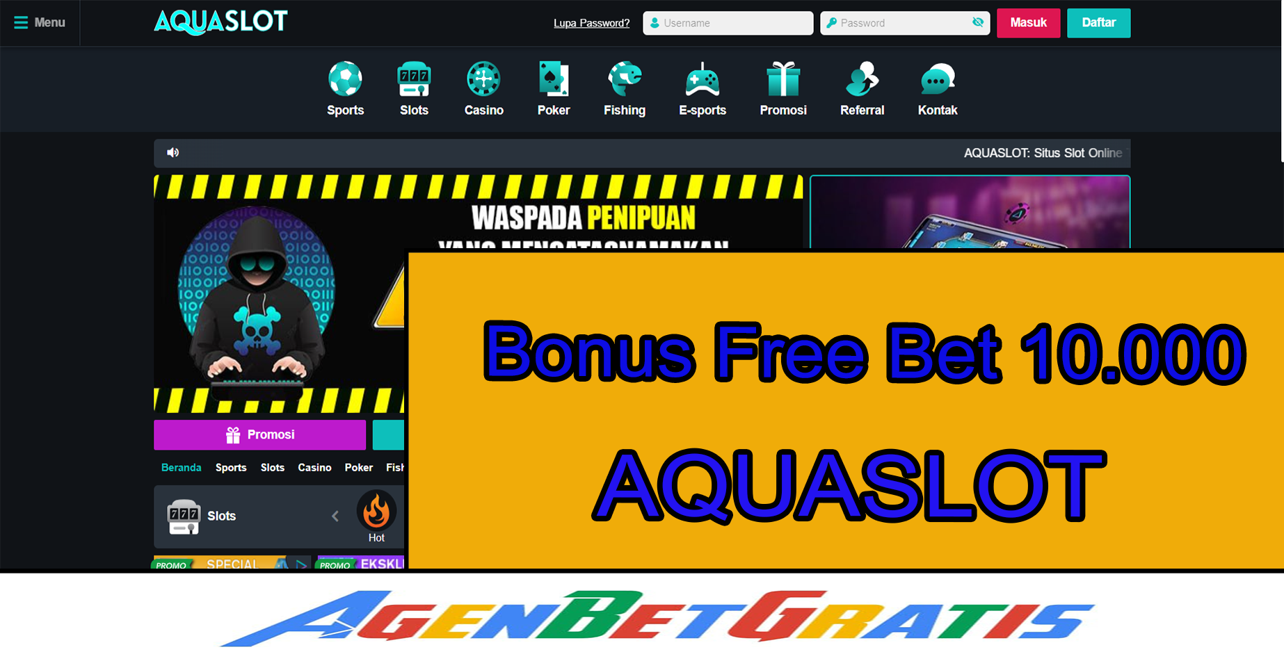 AQUASLOT - Bonus FreeBet 10.000