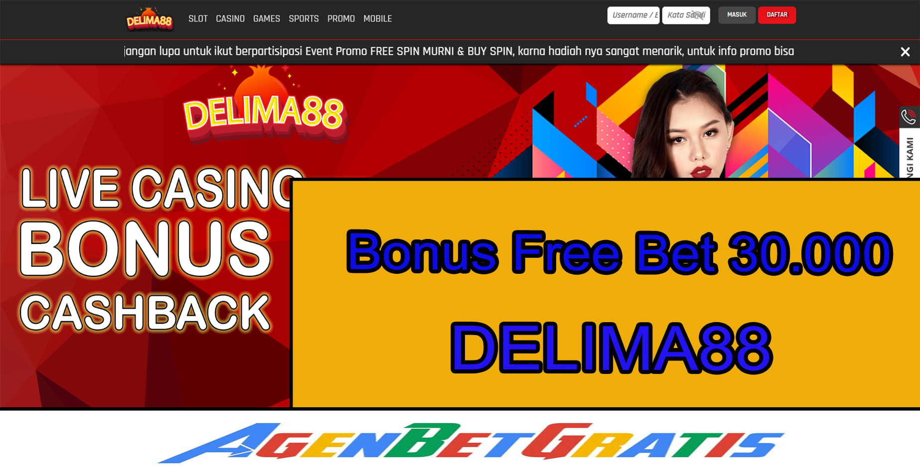 DELIMA88 - Bonus FreeBet 30.000