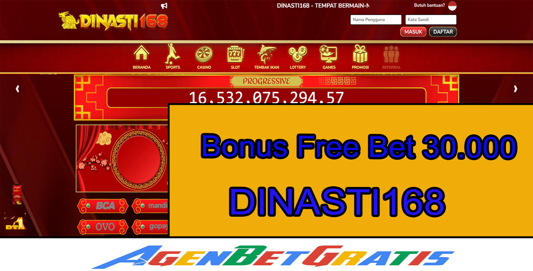 DINASTI168 - Bonus FreeBet 30.000