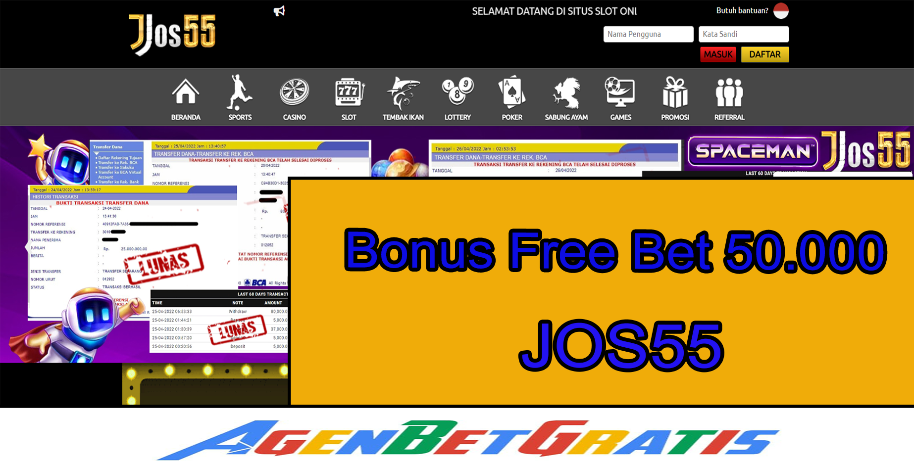 JOSS55 - Bonus FreeBet 50.000