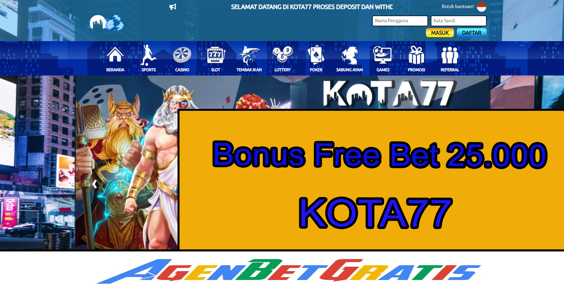 KOTA77 - Bonus FreeBet 25.000