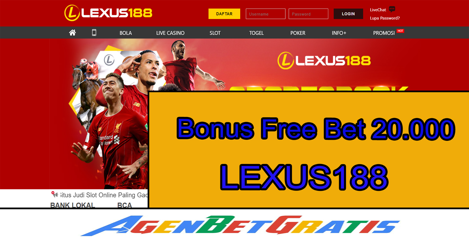 LEXUS188 - Bonus FreeBet 20.000