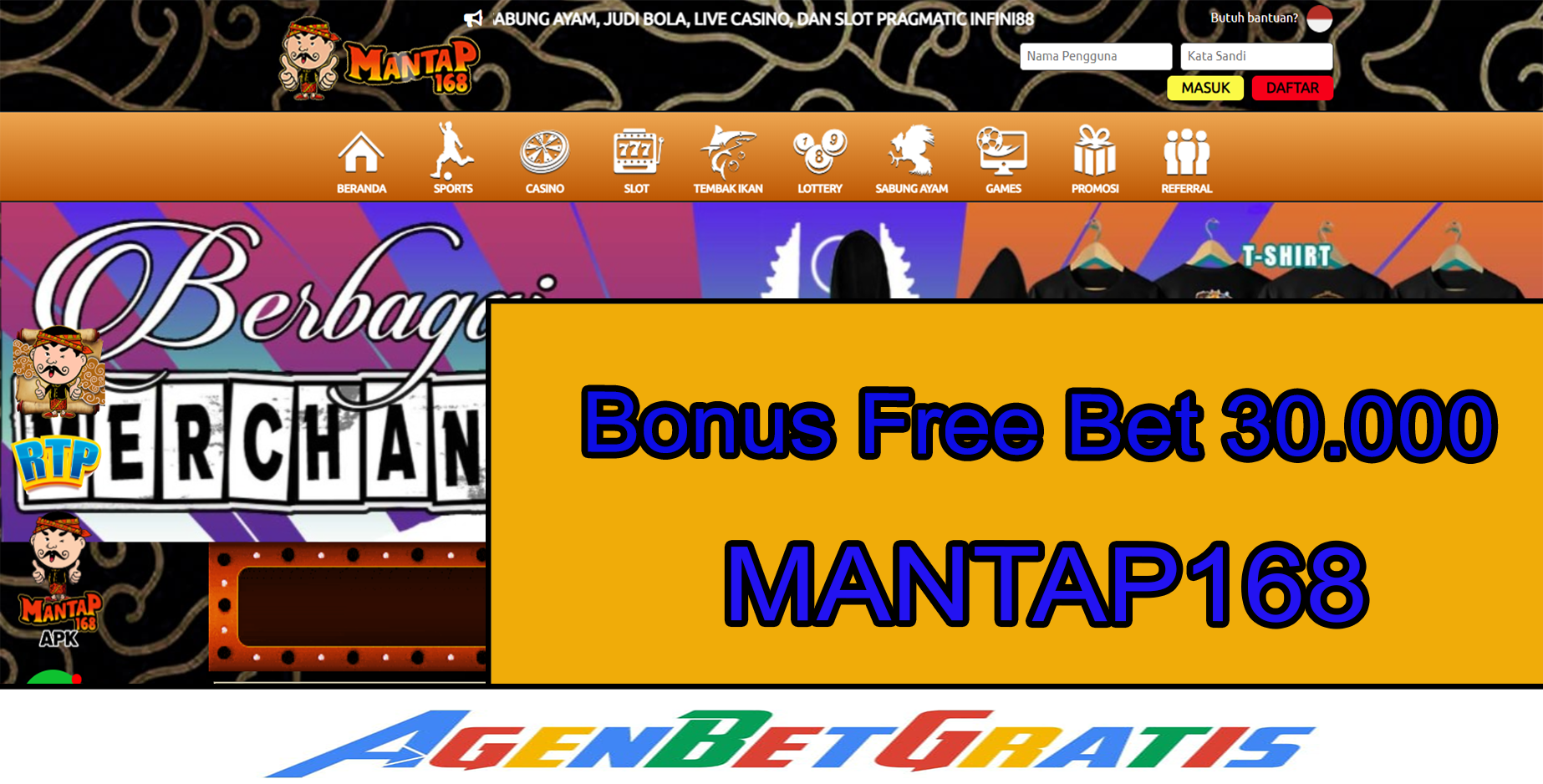 MANTAP168 - Bonus FreeBet 30.000