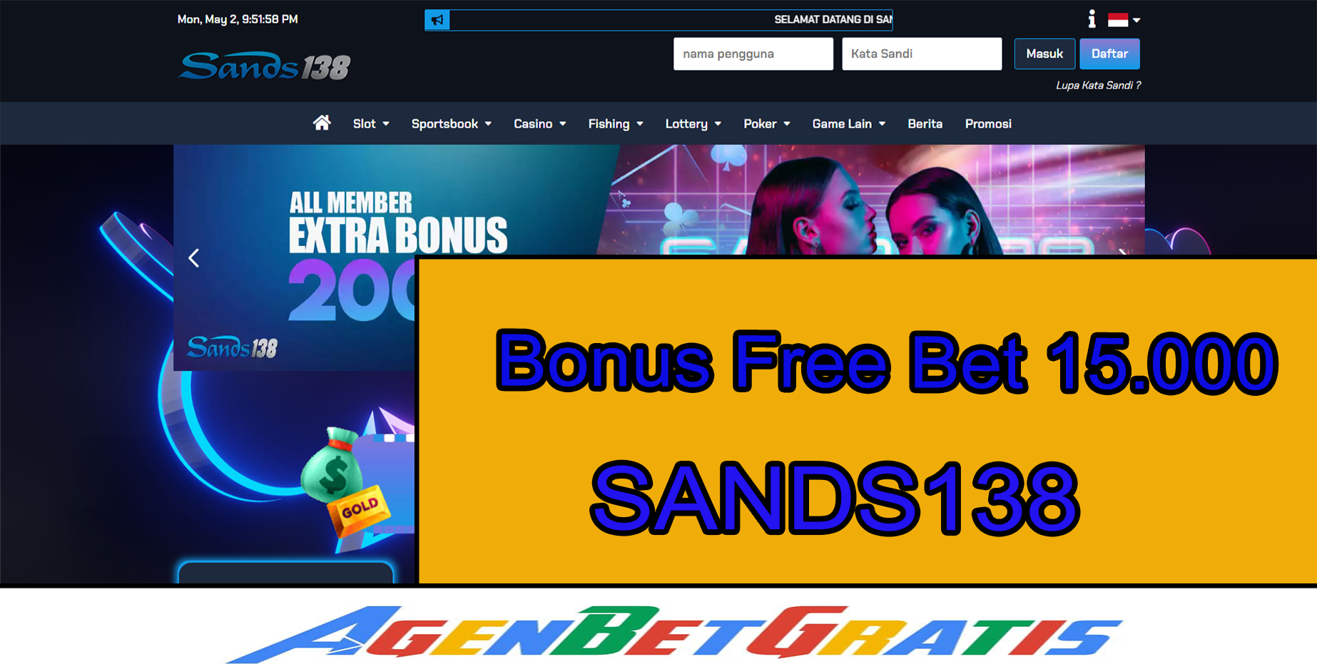 SANDS138 - Bonus FreeBet 15.000