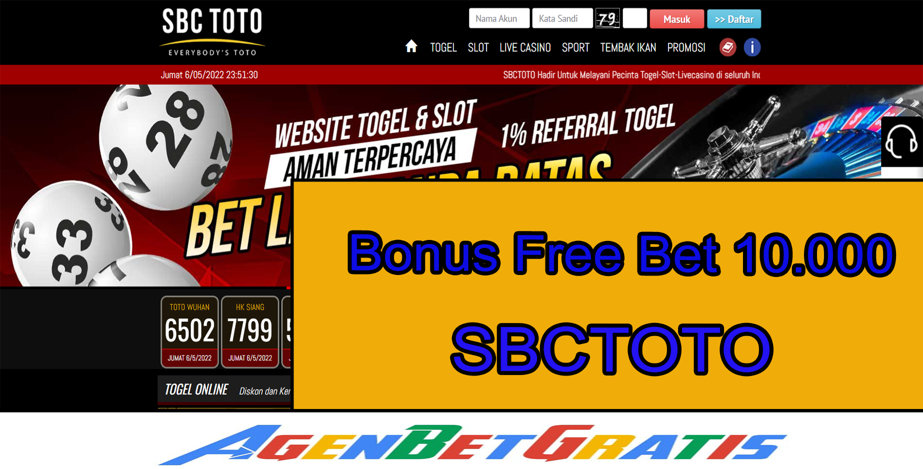 SBCTOTO - Bonus FreeBet 10.000