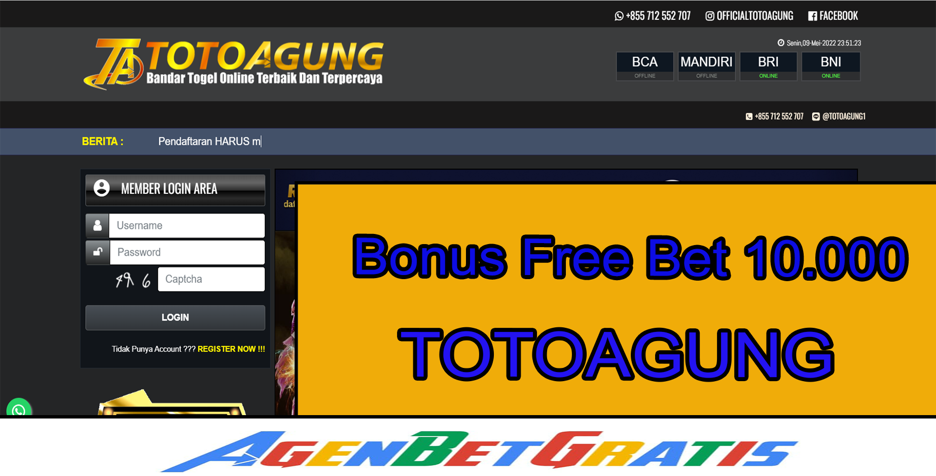 TOTOAGUNG - Bonus FreeBet 10.000