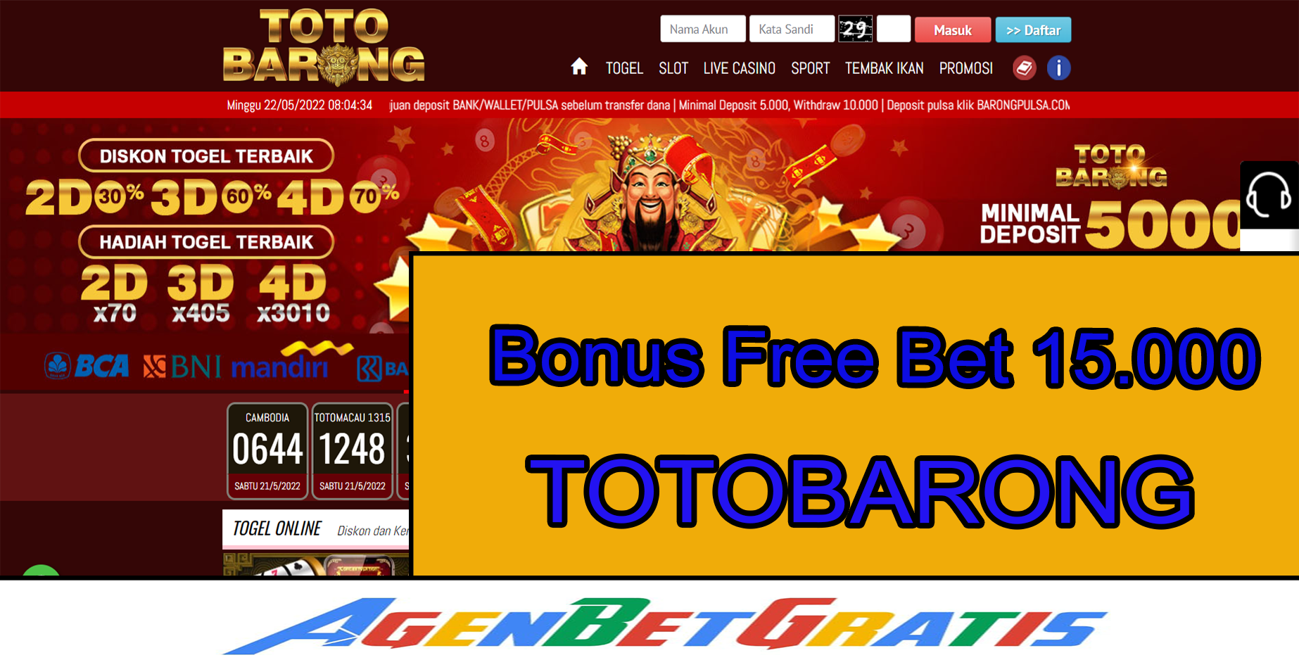 TOTOBARONG - Bonus FreeBet 15.000