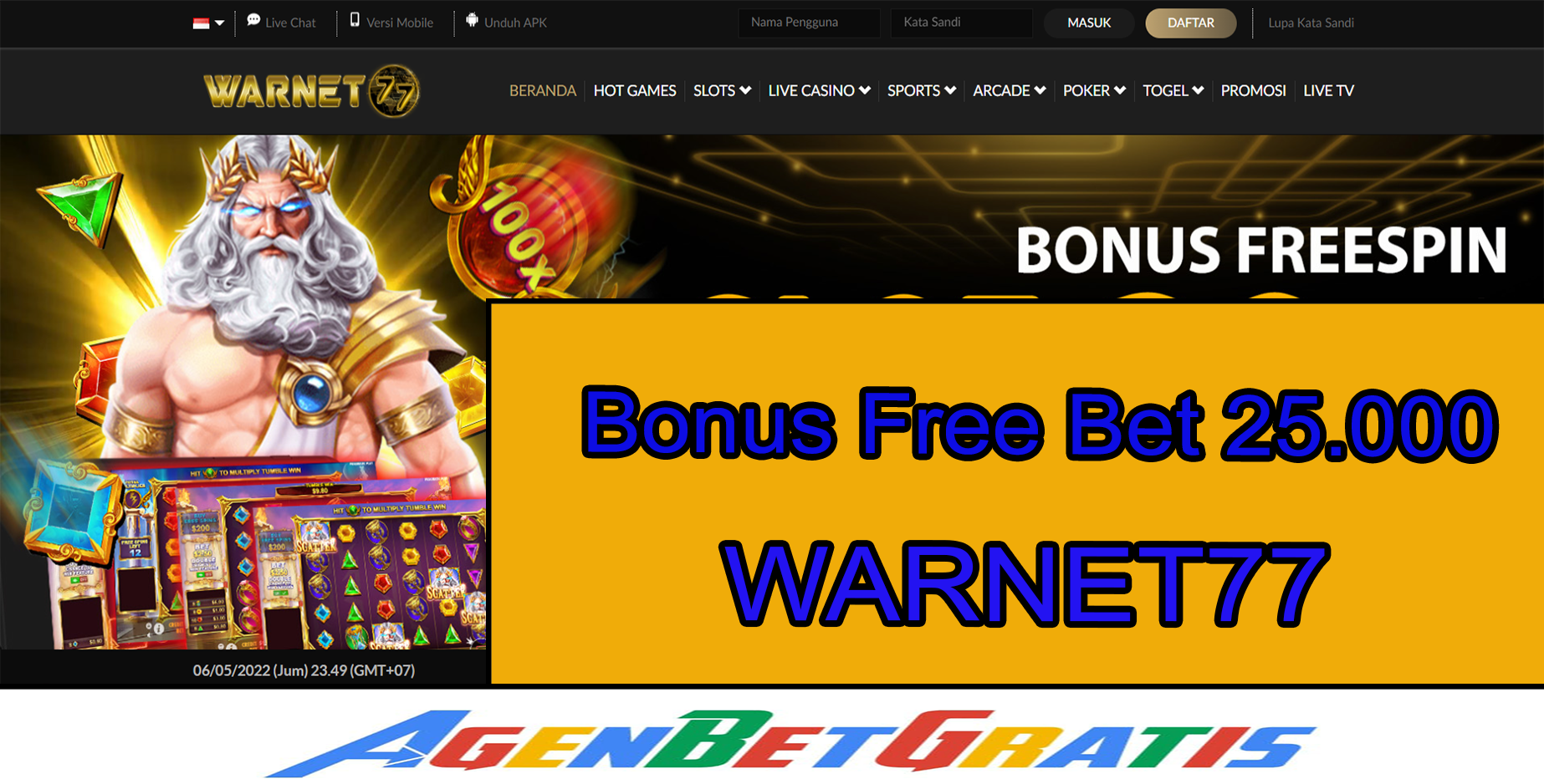 WARNET77 - Bonus FreeBet 25.000