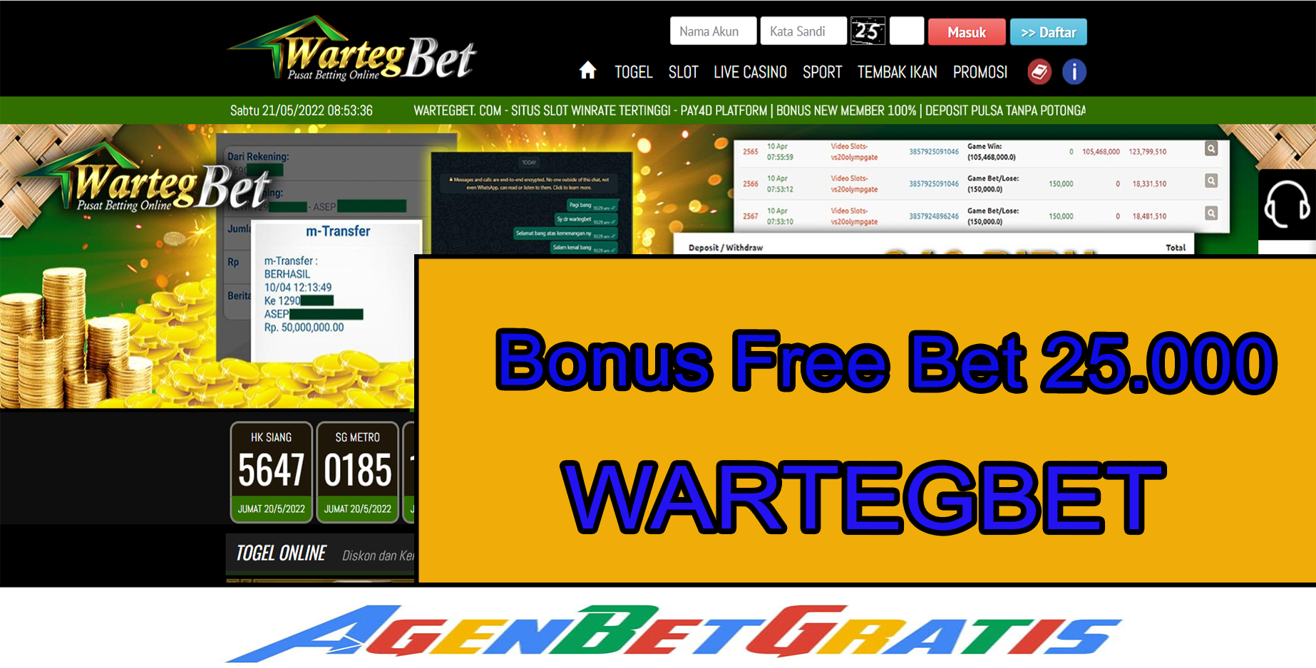 WARTEGBET - Bonus FreeBet 25.000