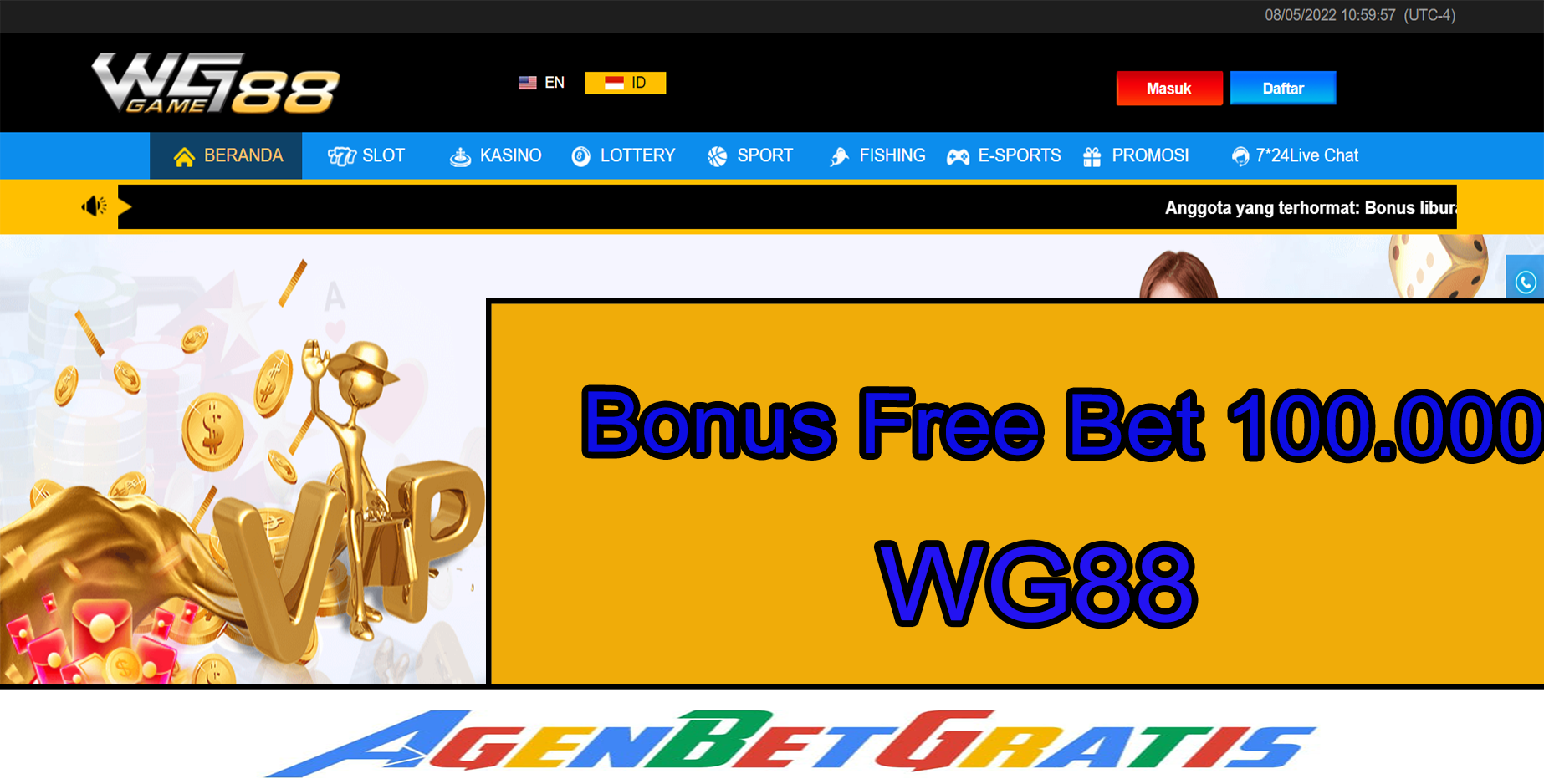 WG88 - Bonus FreeBet 100.000