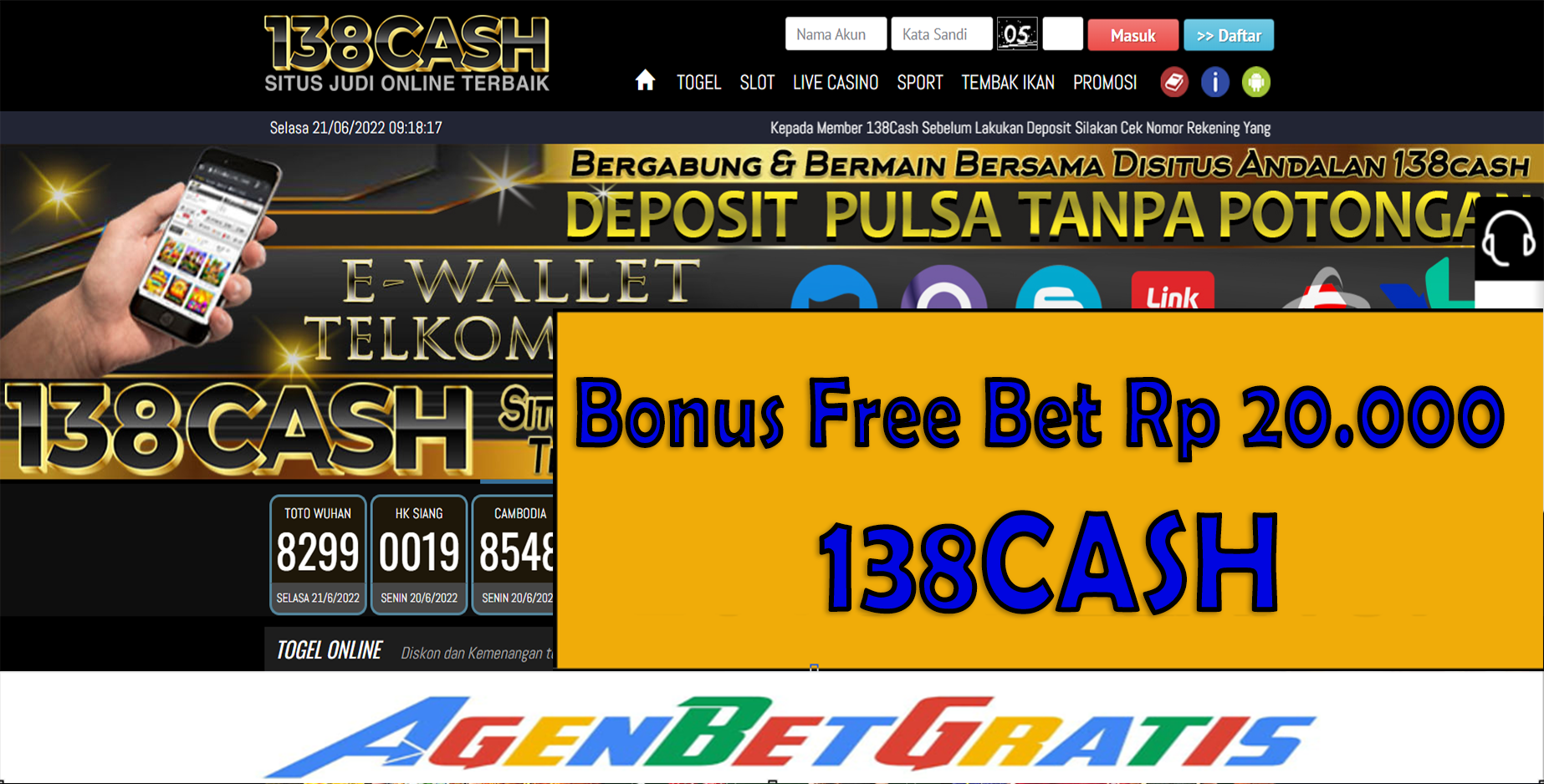 138CASH - Bonus FreeBet 20.000