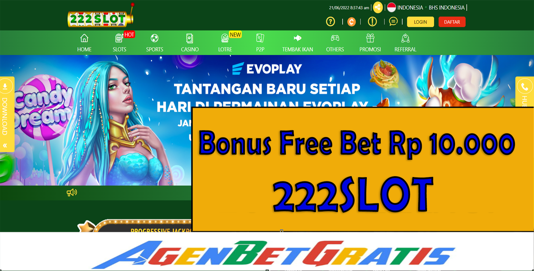 222SLOT - Bonus FreeBet 10.000