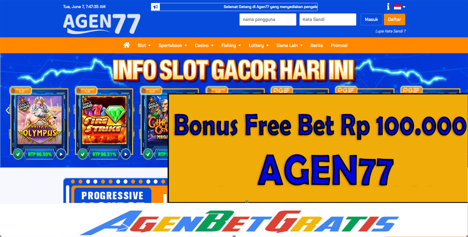 AGEN77 - Bonus FreeBet 100.000