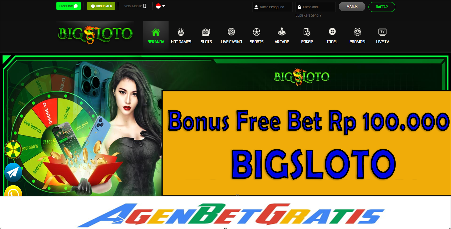 BIGSLOTO - Bonus FreeBet 100.000