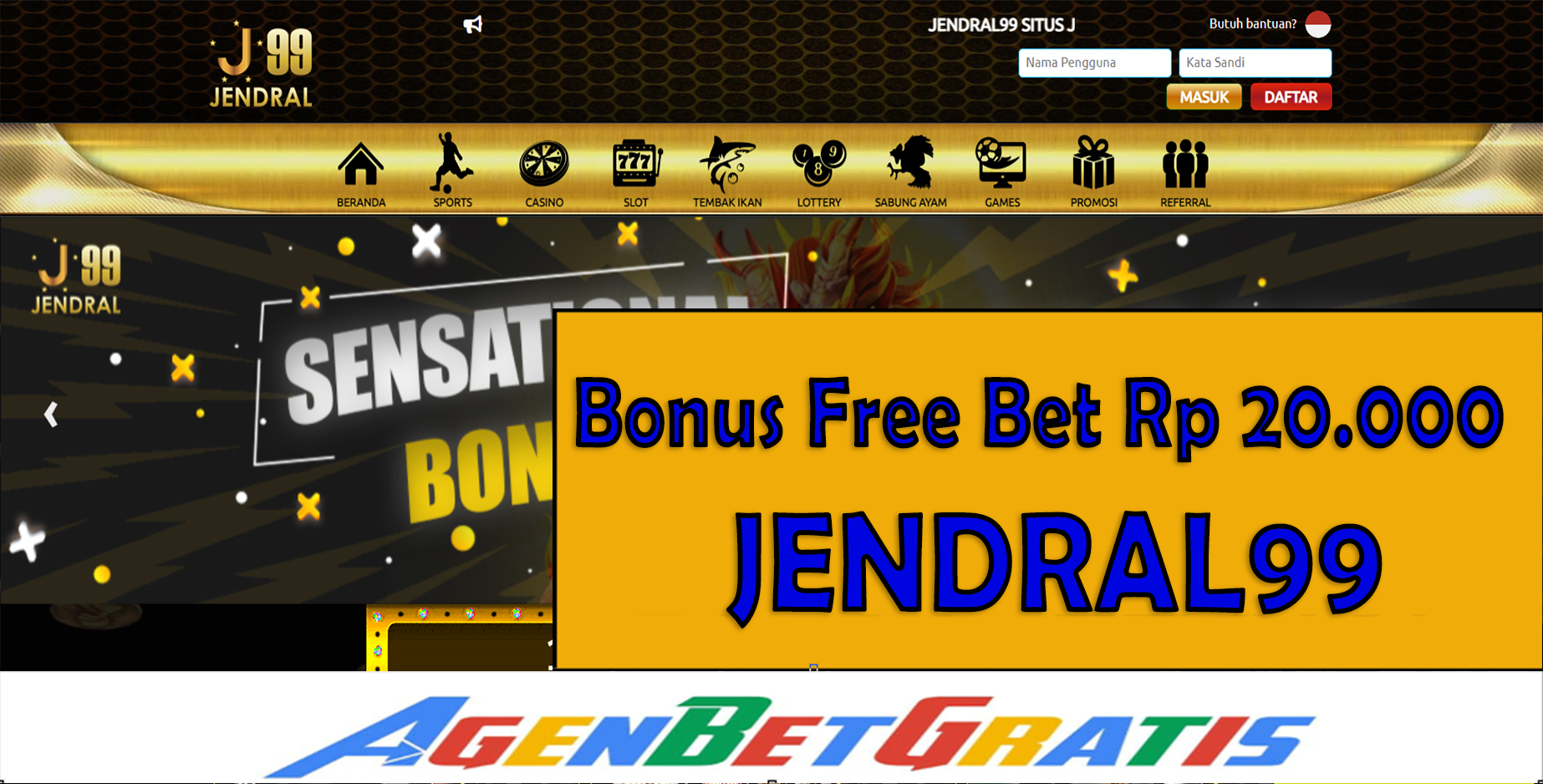 JENDRAL99 - Bonus FreeBet 20.000
