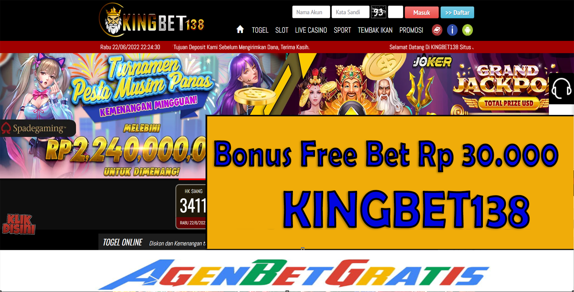 KINGBET138 - Bonus FreeBet 30.000
