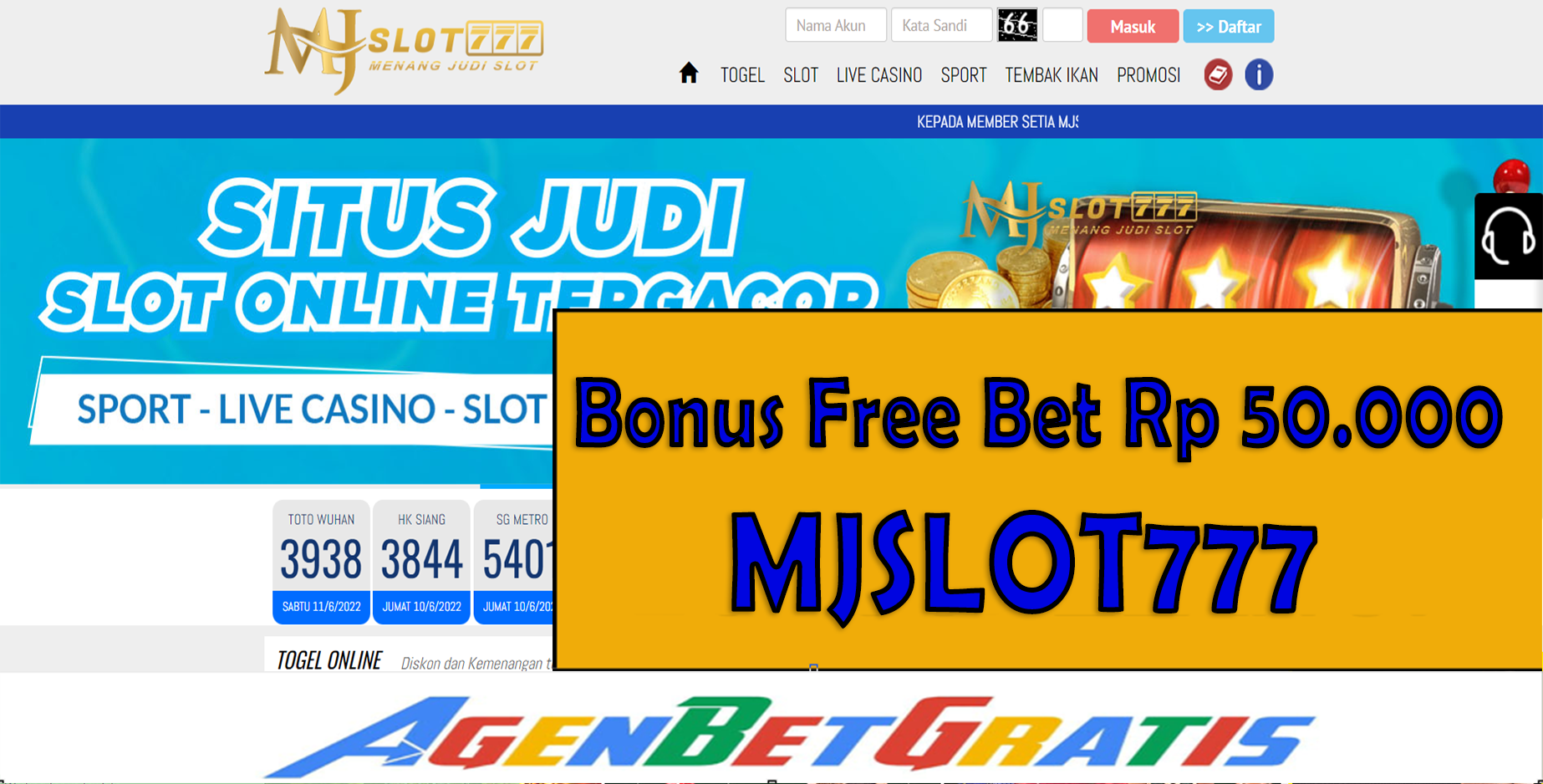 MJSLOT777 - Bonus FreeBet 50.000