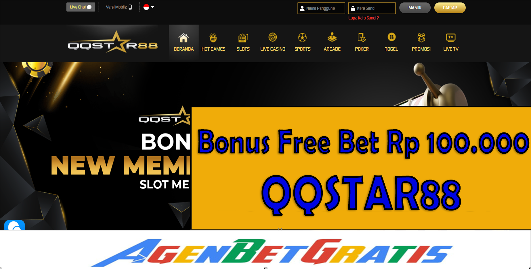 QQSTAR88 - Bonus FreeBet 100.000