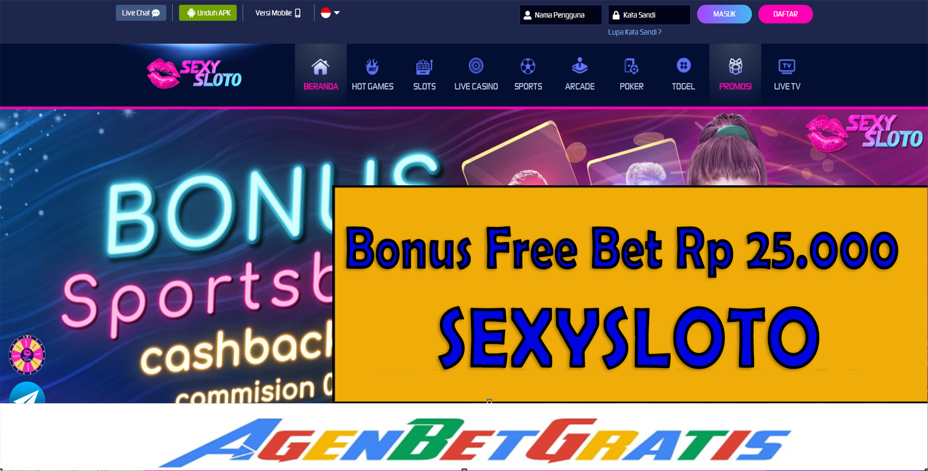 SEXYSLOTO - Bonus FreeBet 15.000